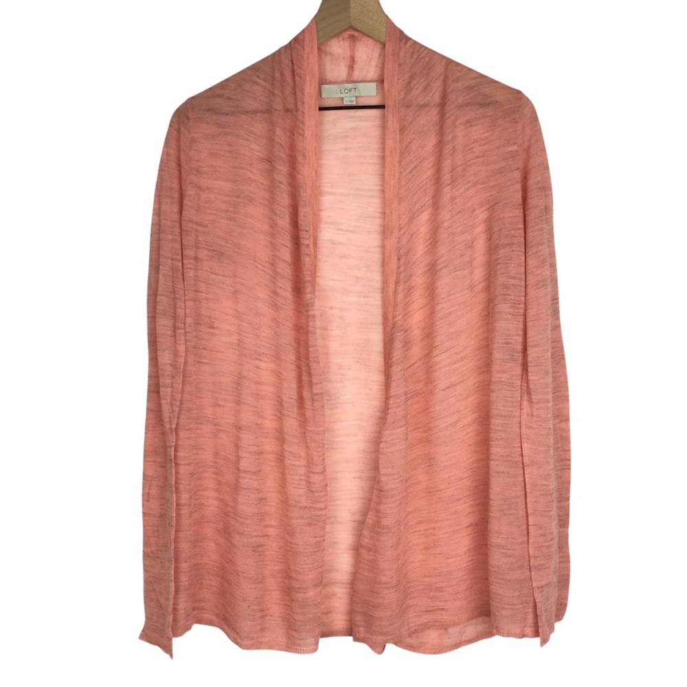 LOFT Cardigan Sweater Peach Orange Pink Spacedye Thin Lightweight Size Small